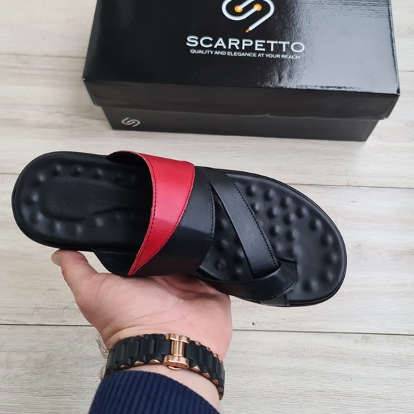 Premium Leather Men's Sandal in Black/Red - Picture 4 of 4